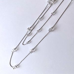 NWOT Long Double Strand Crystal Silver Necklace